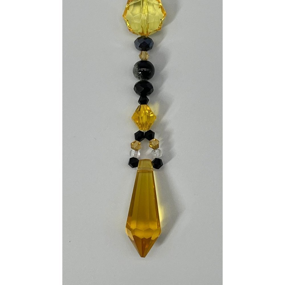 Beaded Purse Charm Suncatcher Black Yellow Crystal Prism Handbag Ornament - Picture 7 of 10